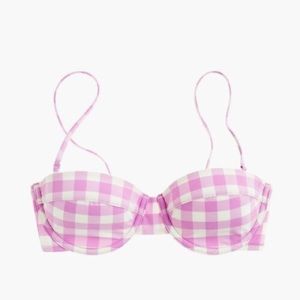 J. Crew DEMI UNDERWIRE BIKINI TOP IN GINGHAM Peony Ivory Purple